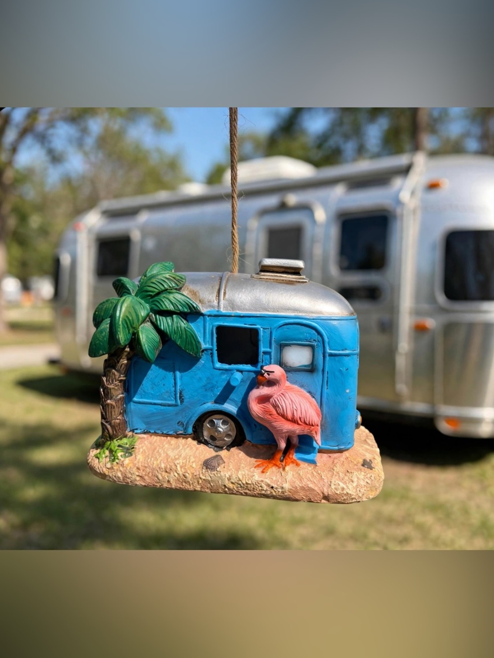 Retro Camper Trailer Birdhouse w/ Flamingo